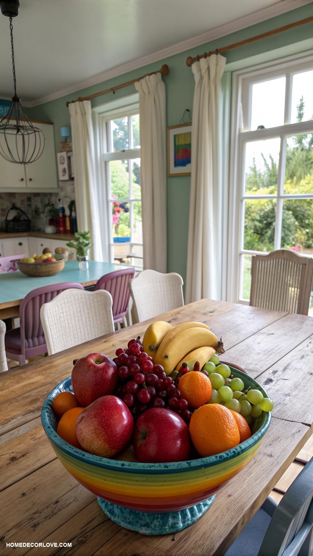 timeless kitchen Colorful fruit bowl as centerpiece