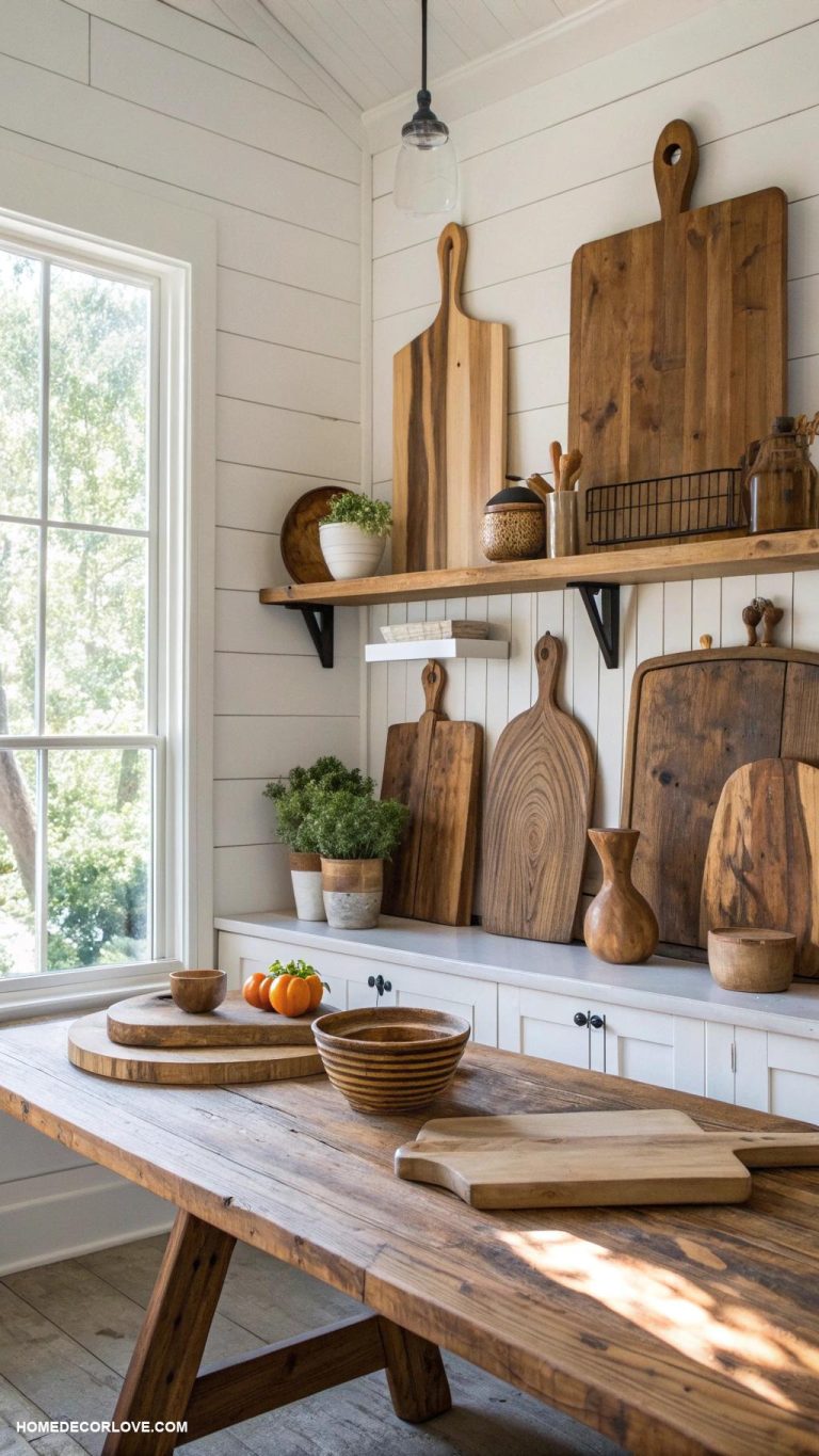 timeless kitchen Elegant wooden cutting boards as decor
