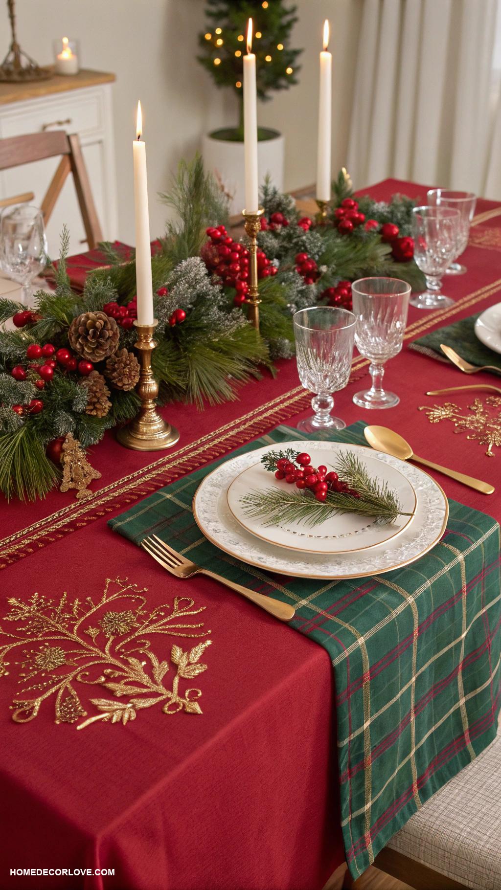 traditional christmas decor Red and green table linens