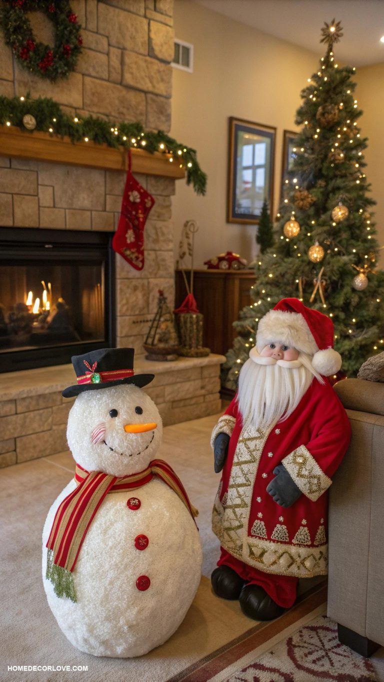 traditional christmas decor Snowman or Santa figurines
