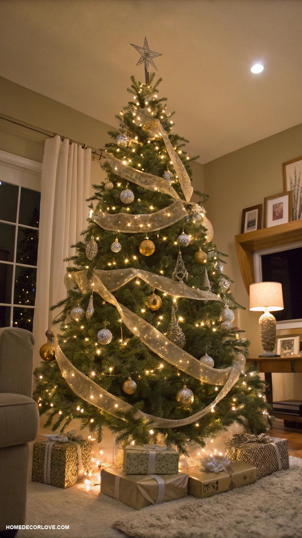 traditional christmas decor String lights on the tree