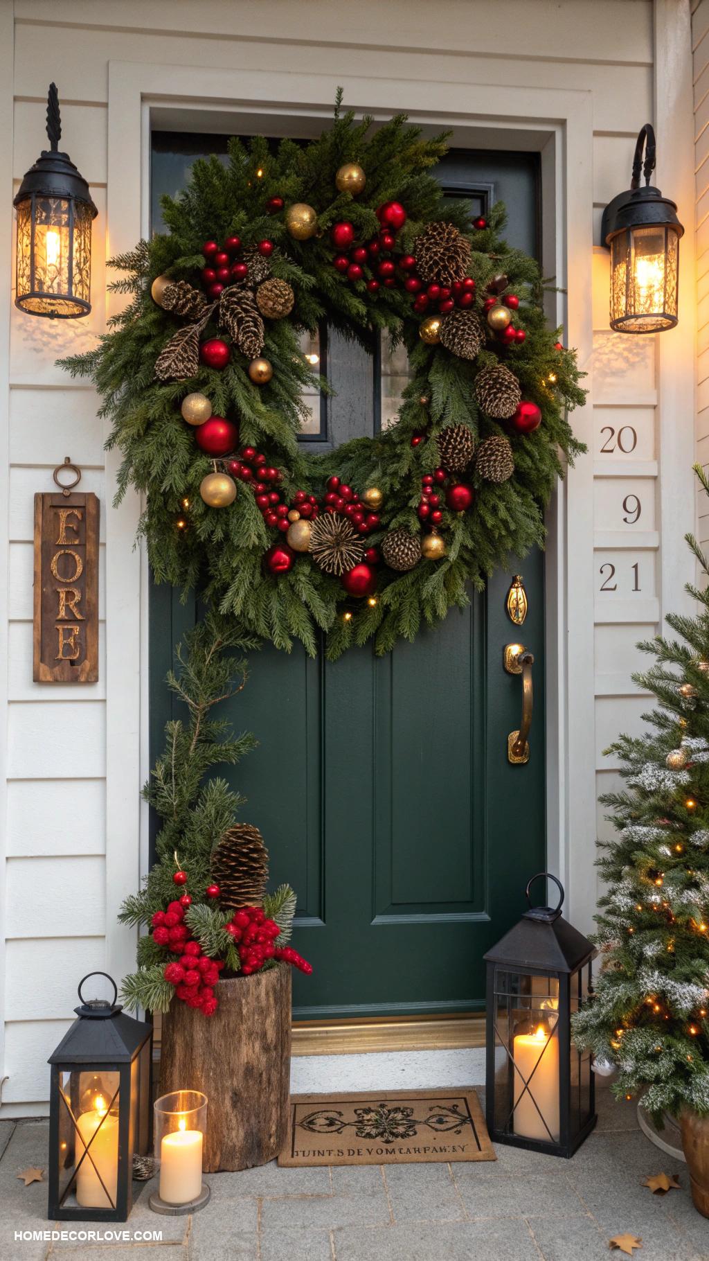 traditional christmas decor Wreath on the front door