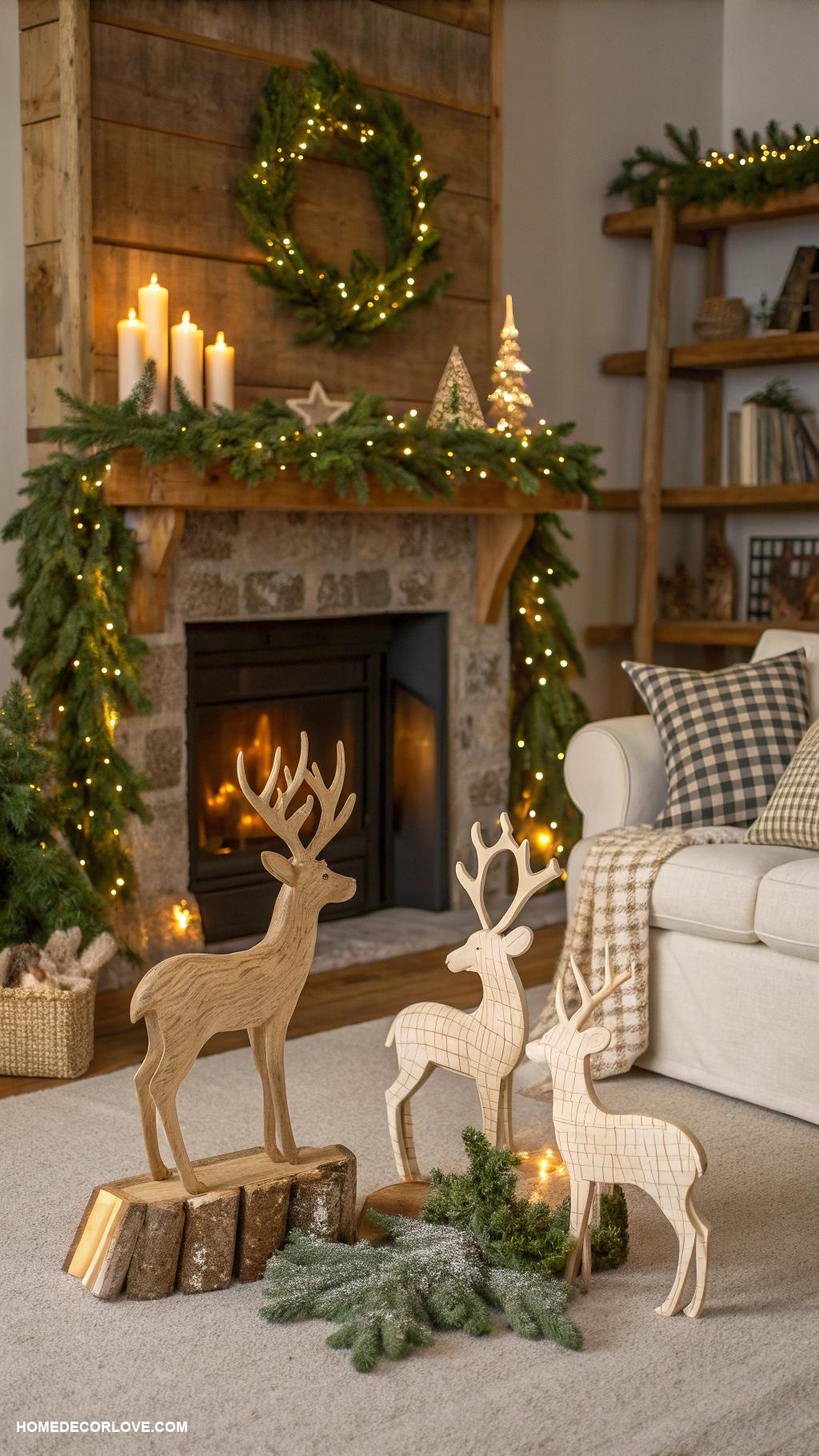 warm and cozy christmas decor Decorative wooden reindeer figures