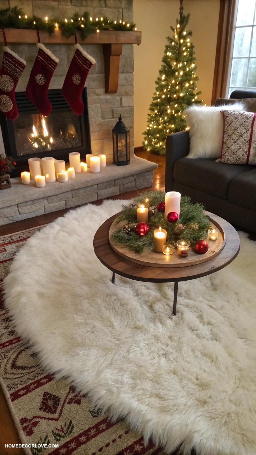warm and cozy christmas decor Faux fur rugs in living areas
