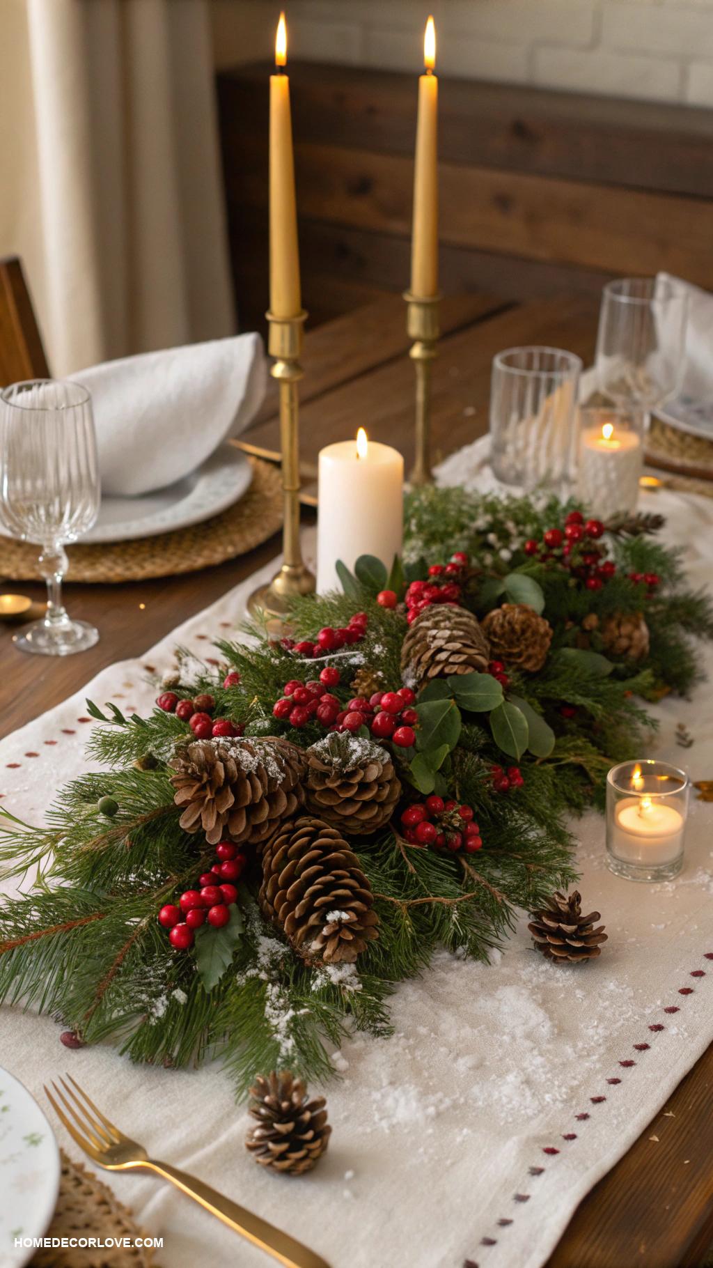 warm and cozy christmas decor Pinecone and berry centerpieces for tables