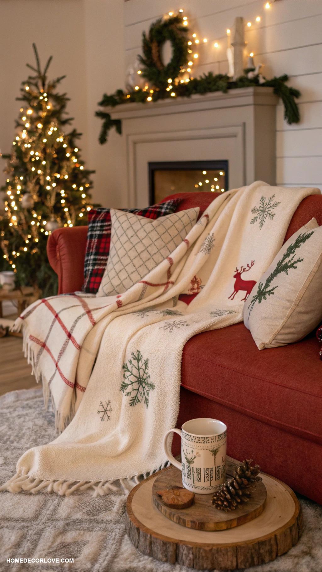warm and cozy christmas decor Soft plush throw blankets on couches