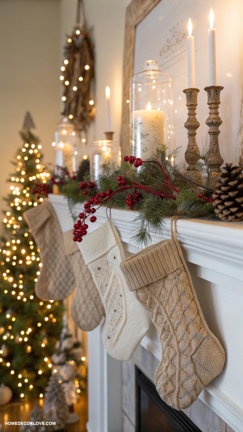 warm and cozy christmas decor Warm white fairy lights on mantels