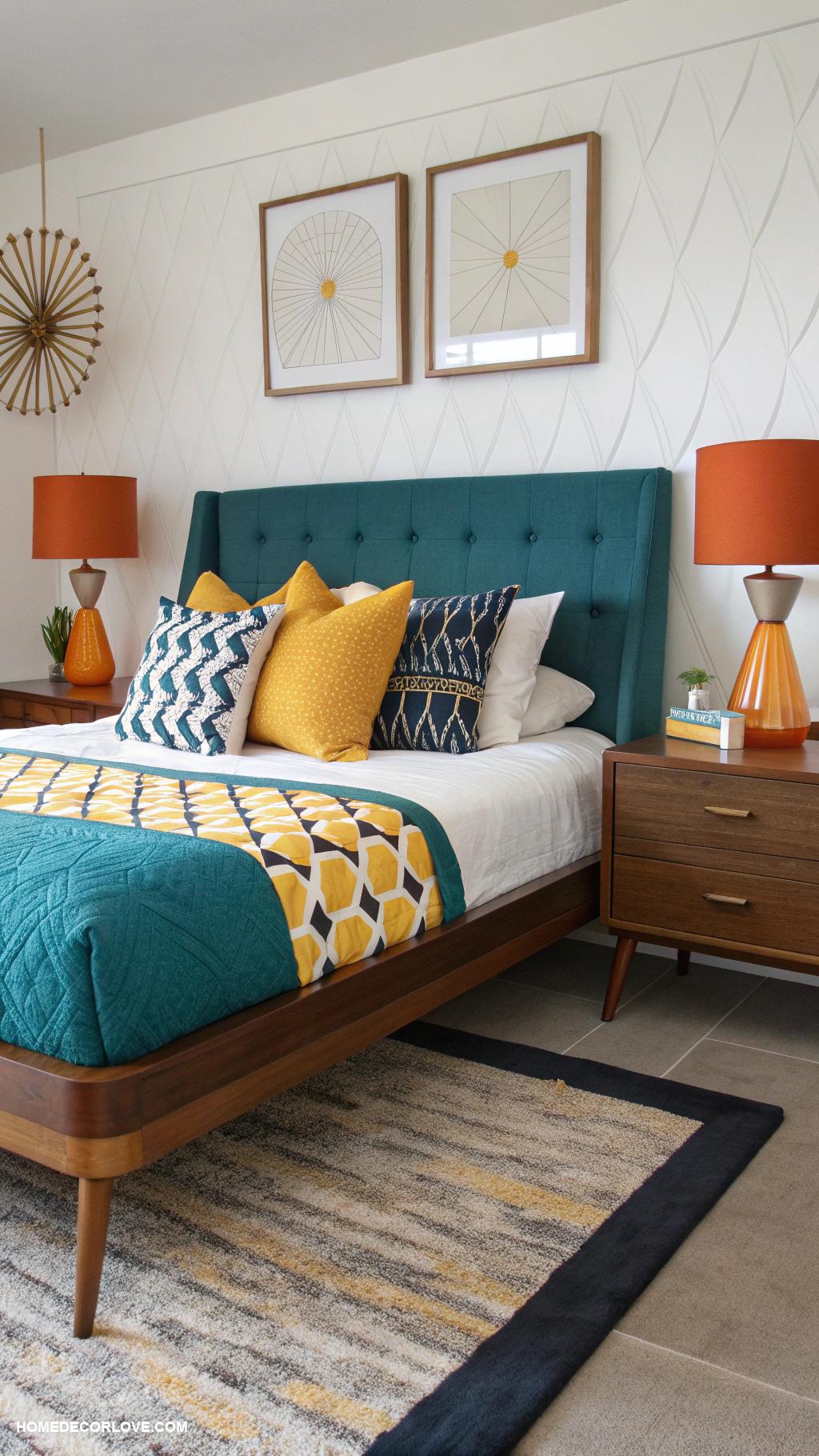 aesthetic bedroom Mid century modern with bold patterns