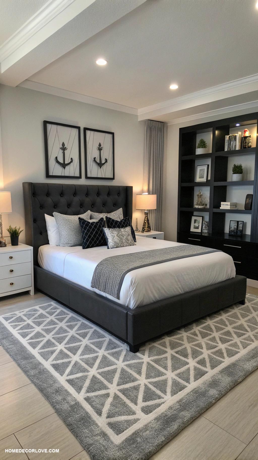 aesthetic bedroom Modern monochrome with sleek furnishings