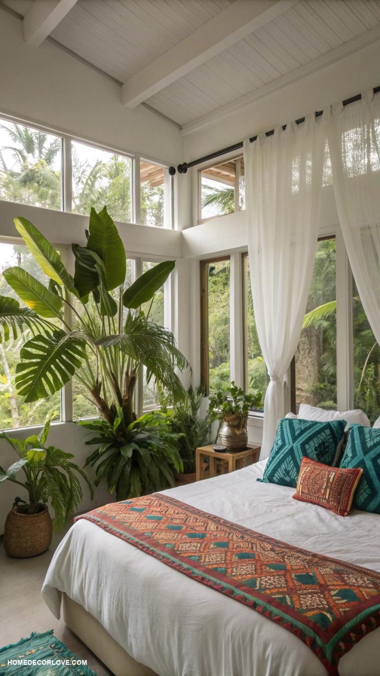 aesthetic bedroom Tropical paradise with green plants