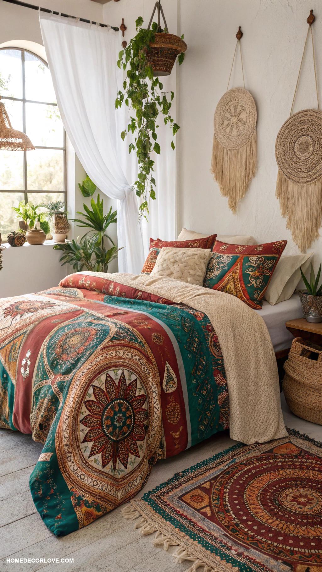 boho bedroom Bohemian patterns on bedding