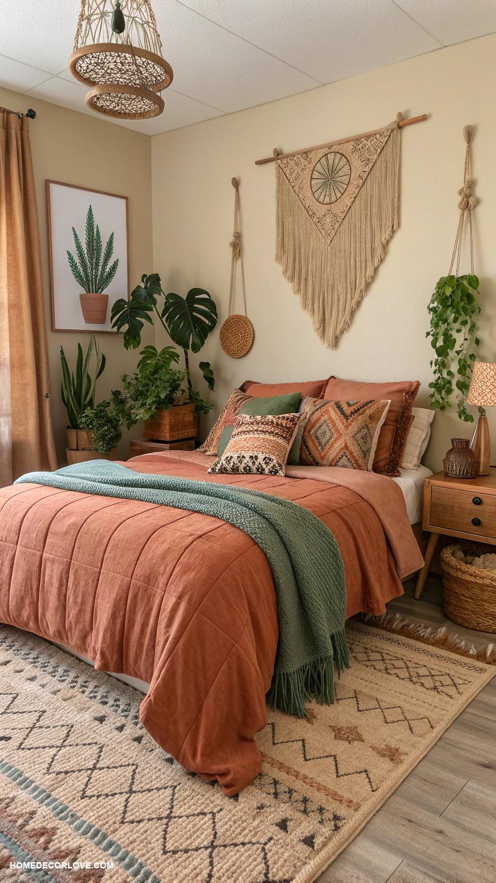 boho bedroom Earthy color palette for warmth