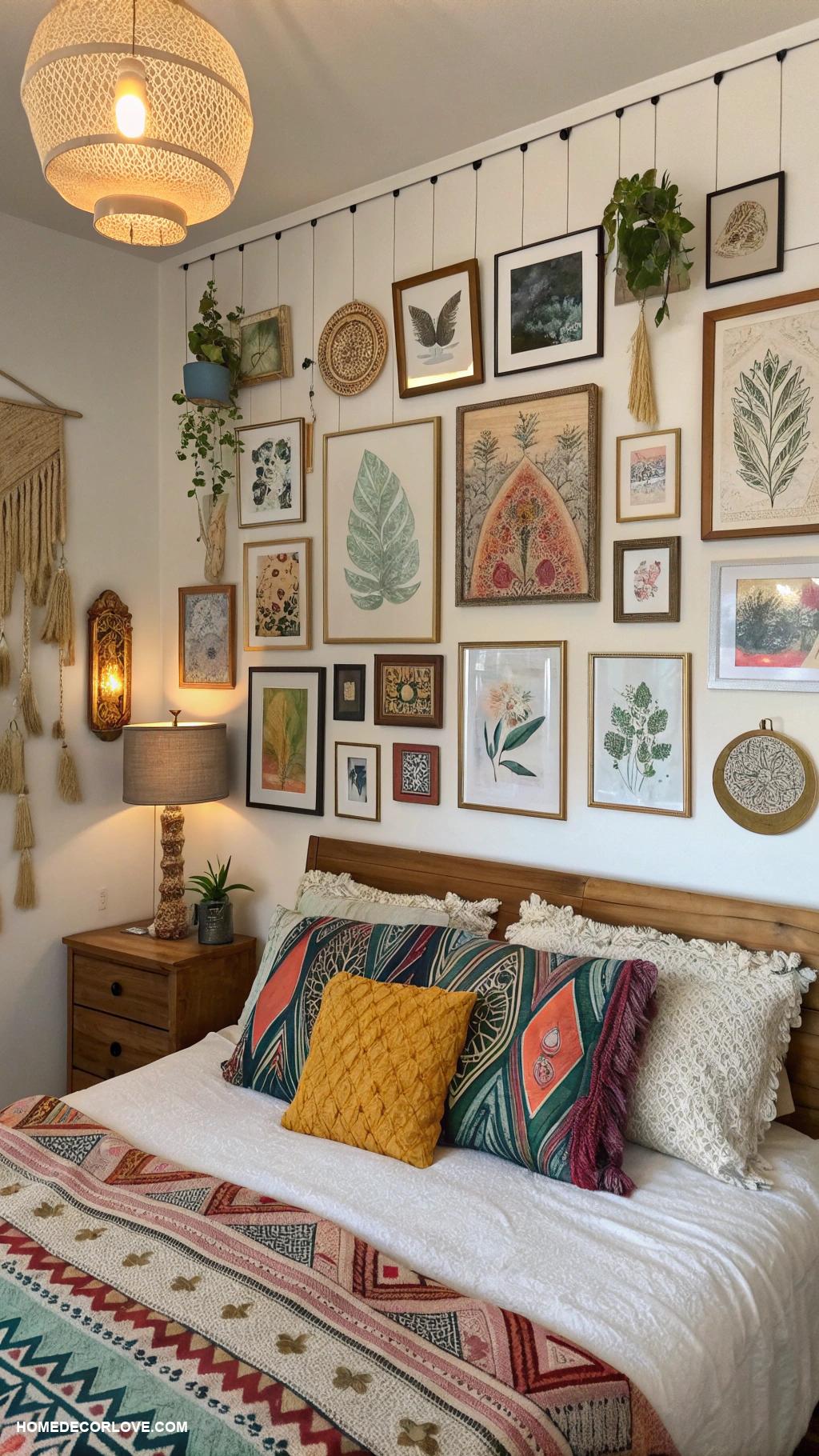 boho bedroom Gallery wall with personal art