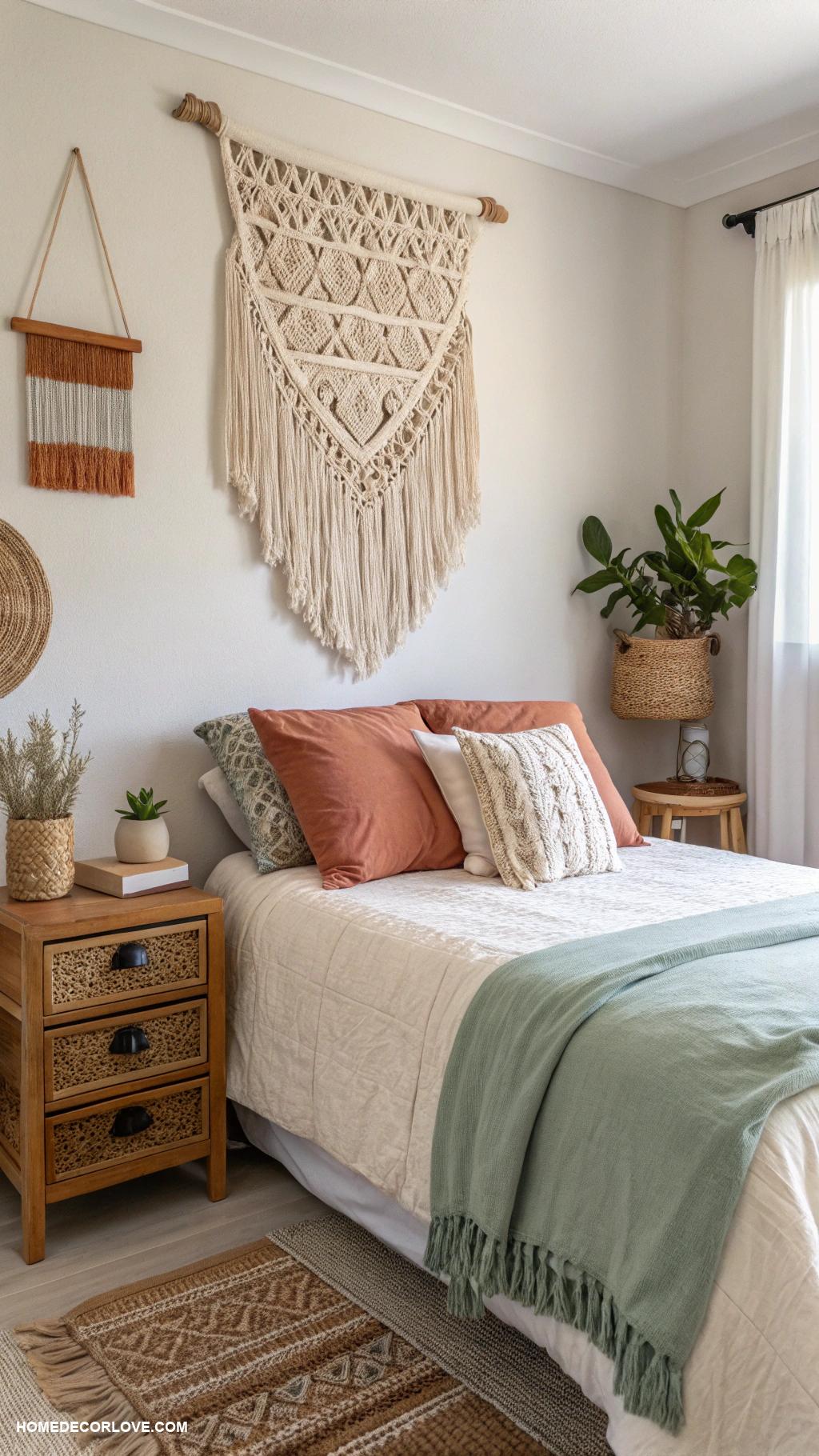 boho bedroom Macrame wall hangings for texture