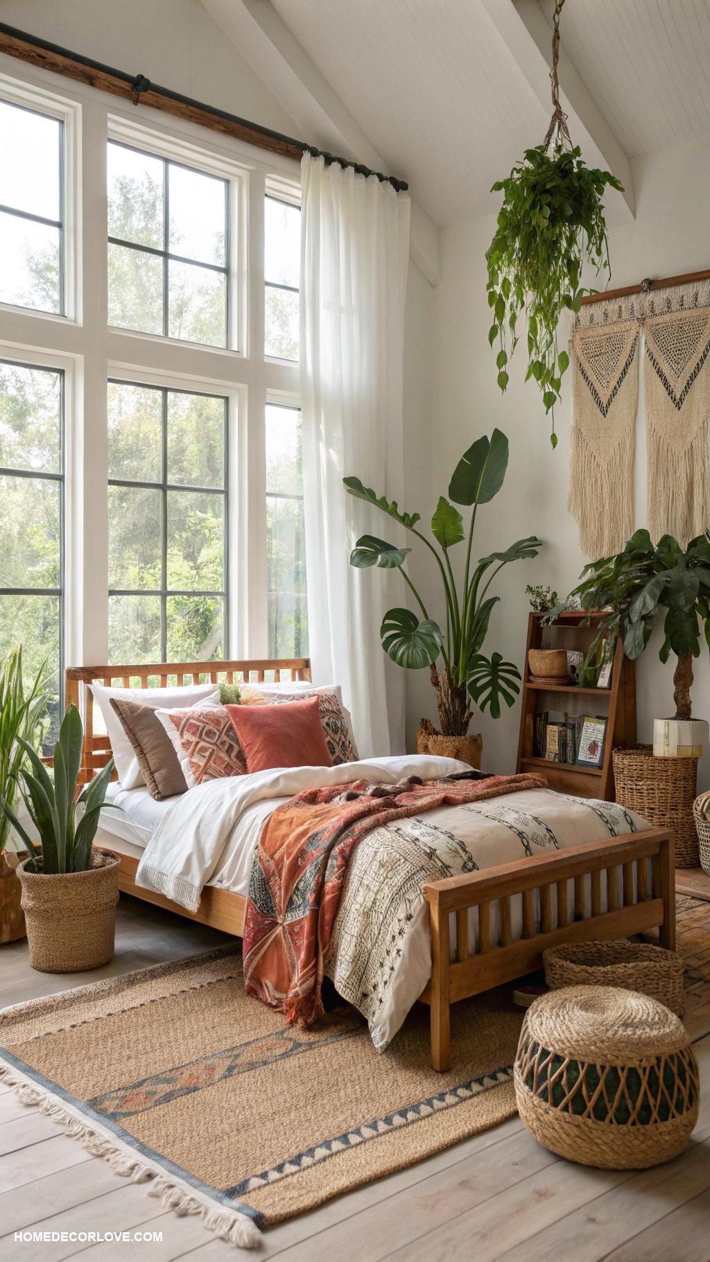 boho bedroom Natural elements like plants and wood
