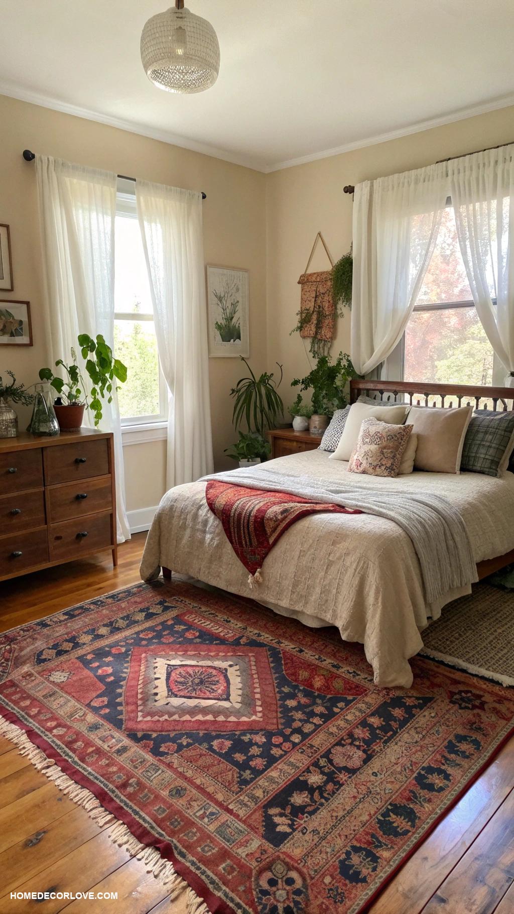 boho bedroom Vintage rugs for character
