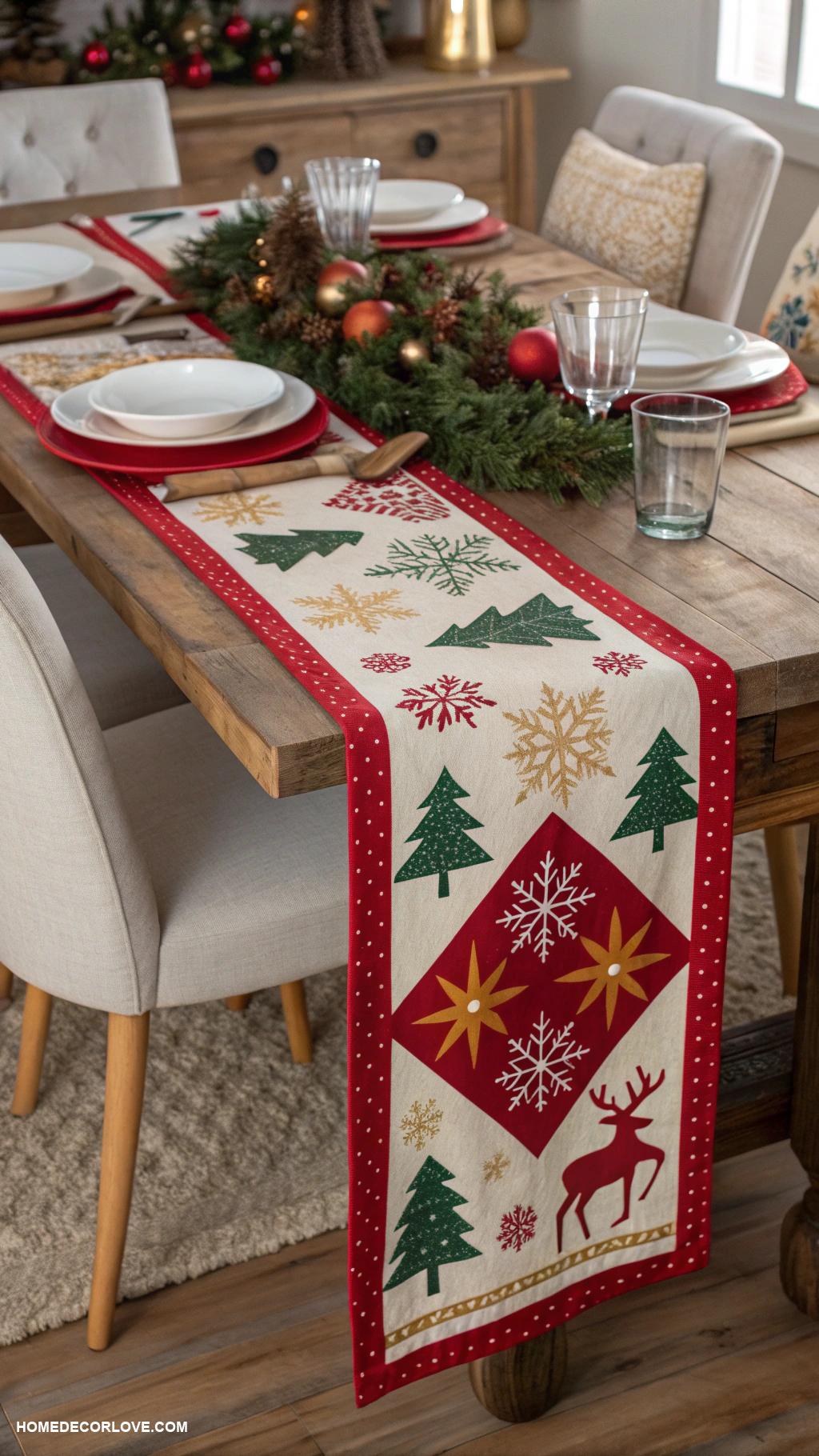 christmas kitchen decor Festive table runner with holiday prints