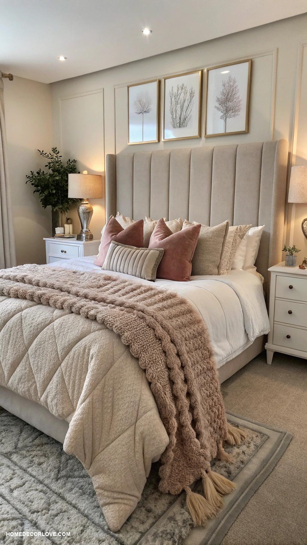 classy bedroom Layered bedding for a cozy feel