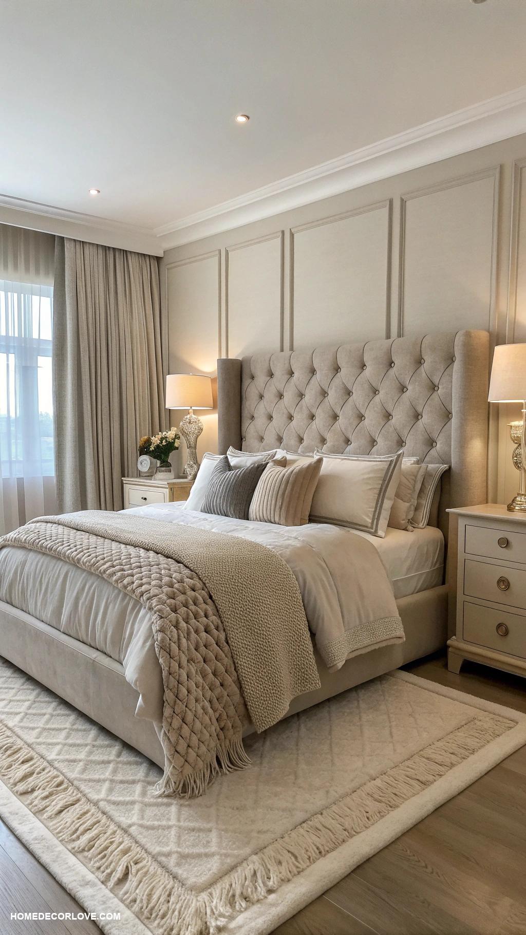 classy bedroom Neutral color palette with soft textures