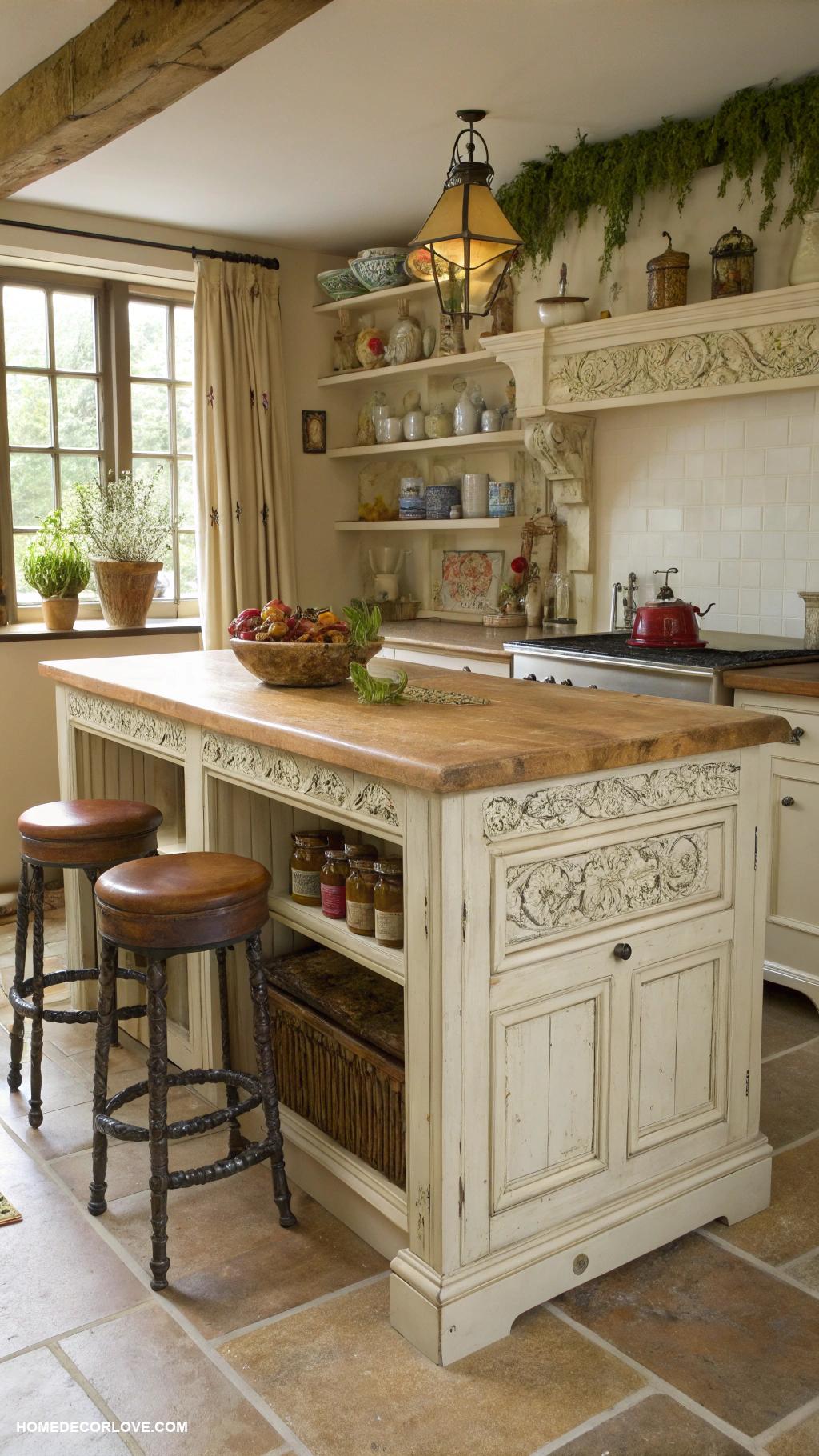 cottage kitchen Vintage kitchen island for extra space