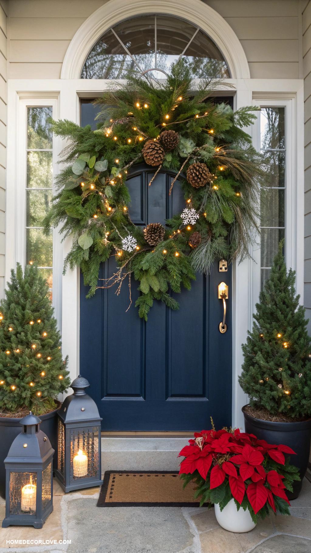cozy christmas aesthetic Greenery wreath on front door