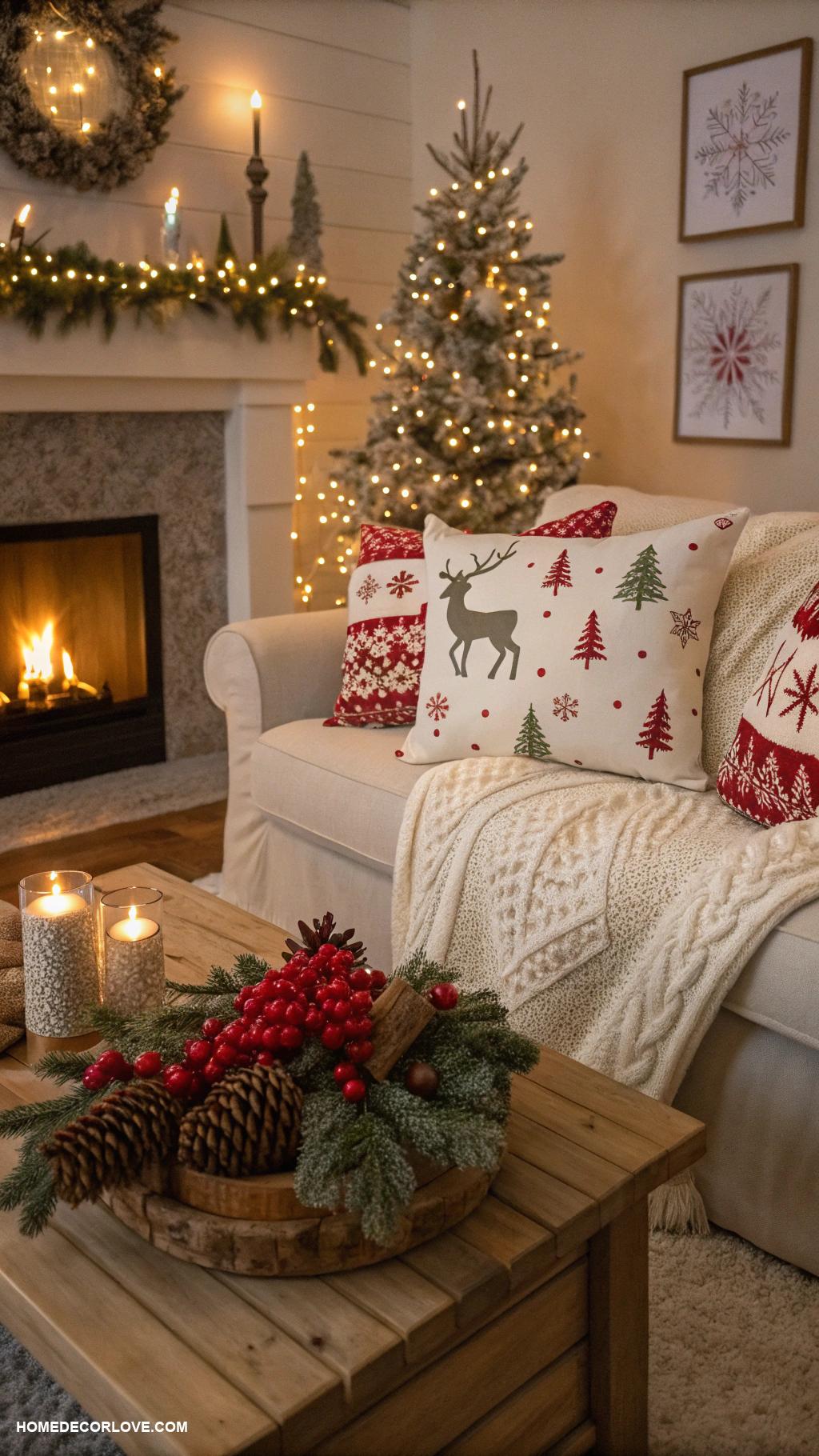 cozy christmas aesthetic Oversized pillows with festive patterns