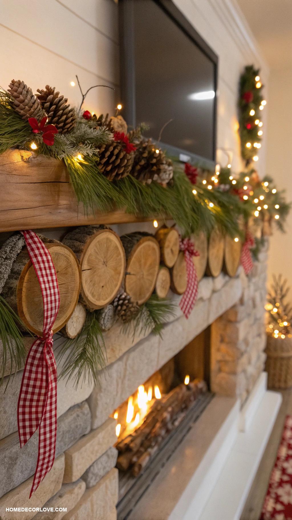 cozy christmas aesthetic Rustic wooden garlands on mantel