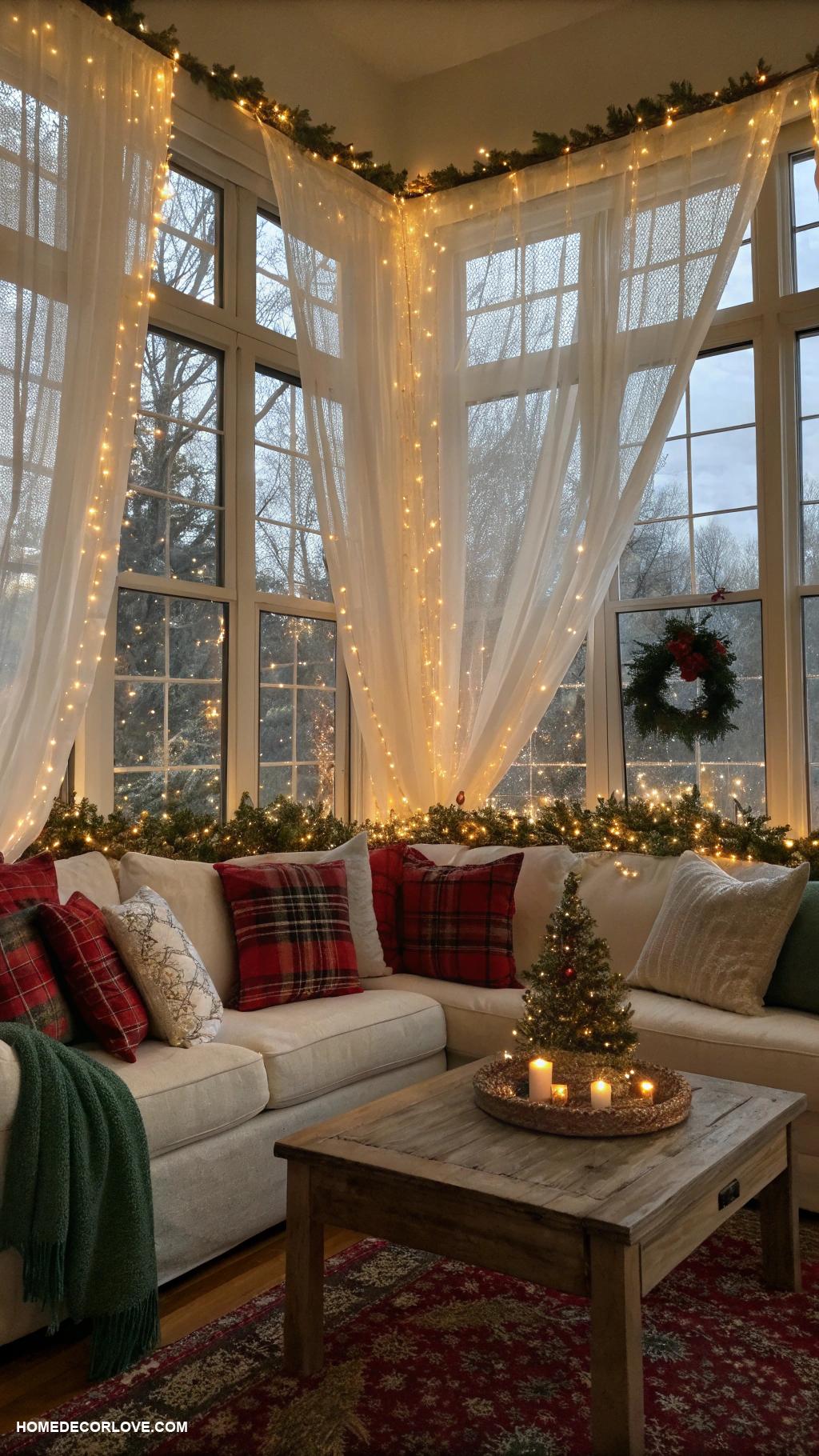 cozy christmas aesthetic String lights around the windows