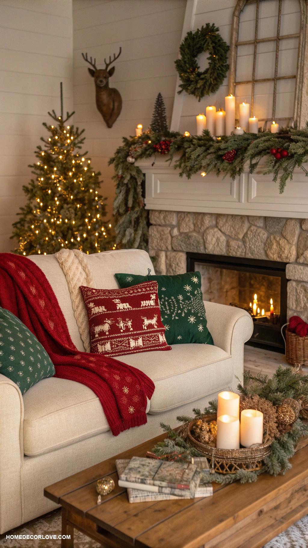 cozy christmas aesthetic Warm blankets draped over couch