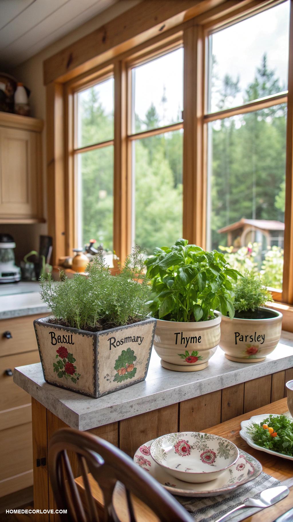cozy kitchen Herb garden on windowsill for freshness