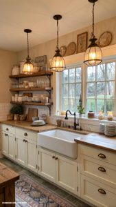 cozy kitchen Soft lighting with pendant lamps