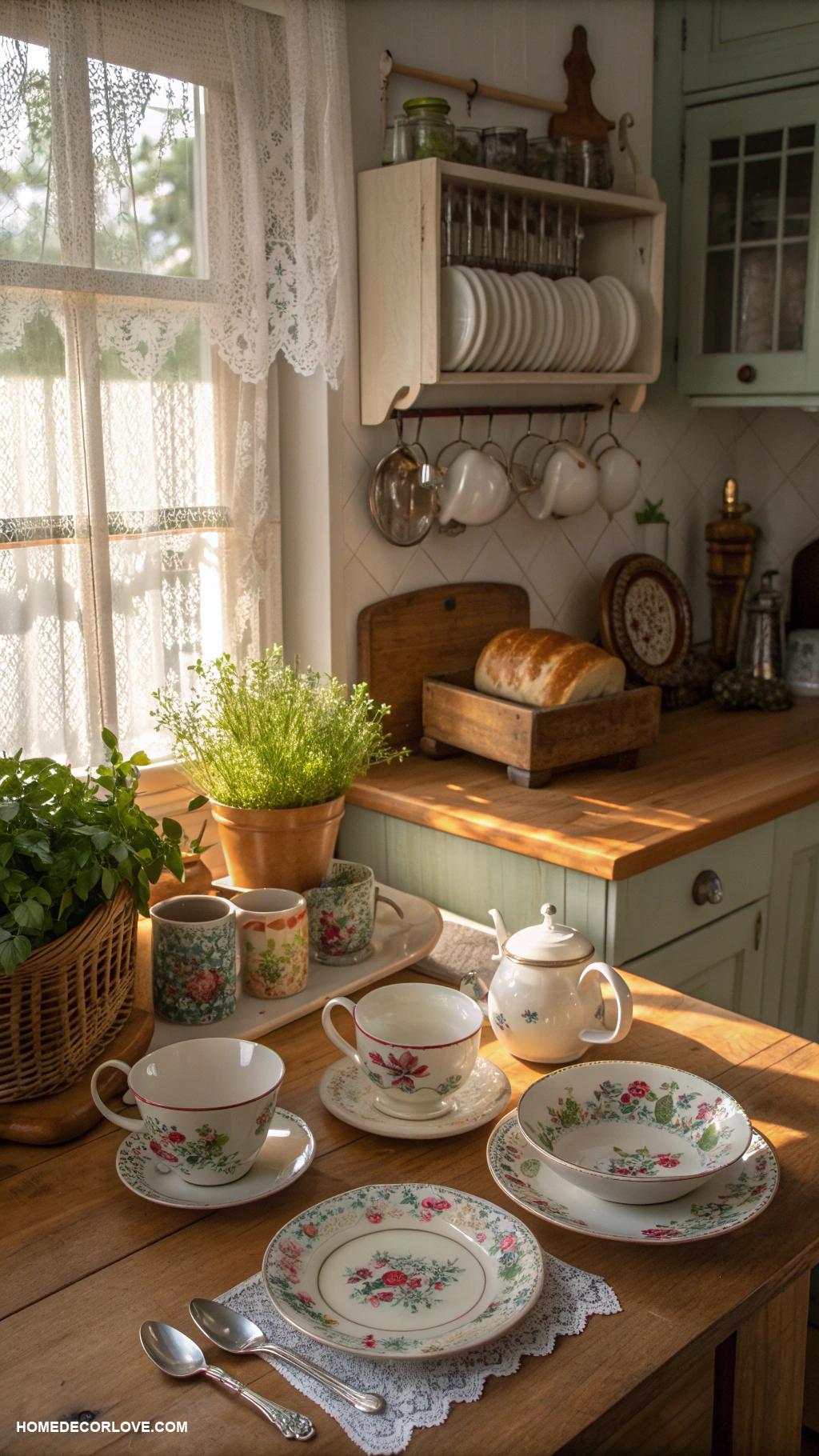 cozy kitchen Vintage tableware for a nostalgic touch
