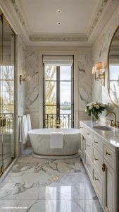 dream bathrooms Luxurious marble with gold fixtures