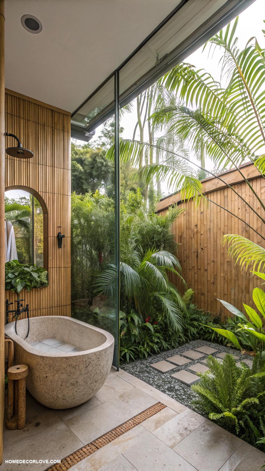 dream bathrooms Tropical oasis with lush greenery and bamboo