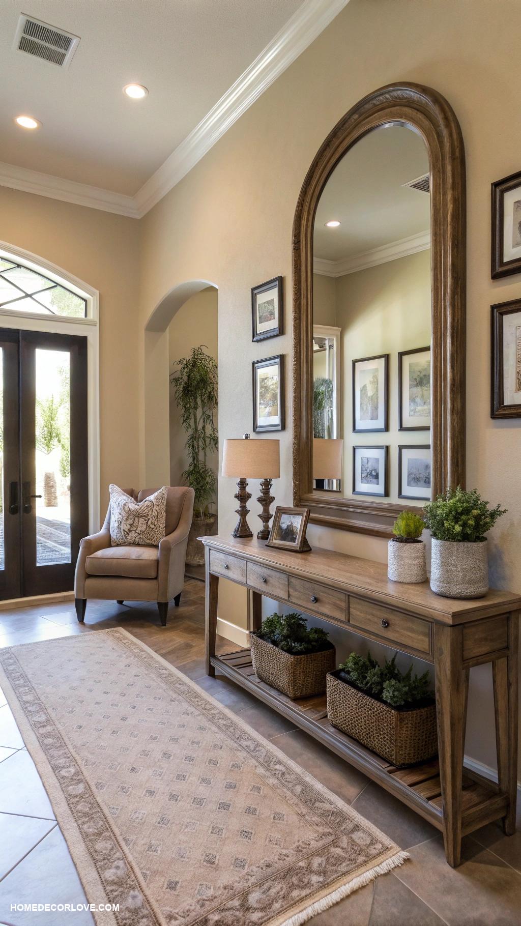 entryway ideas Add a statement mirror for depth and light