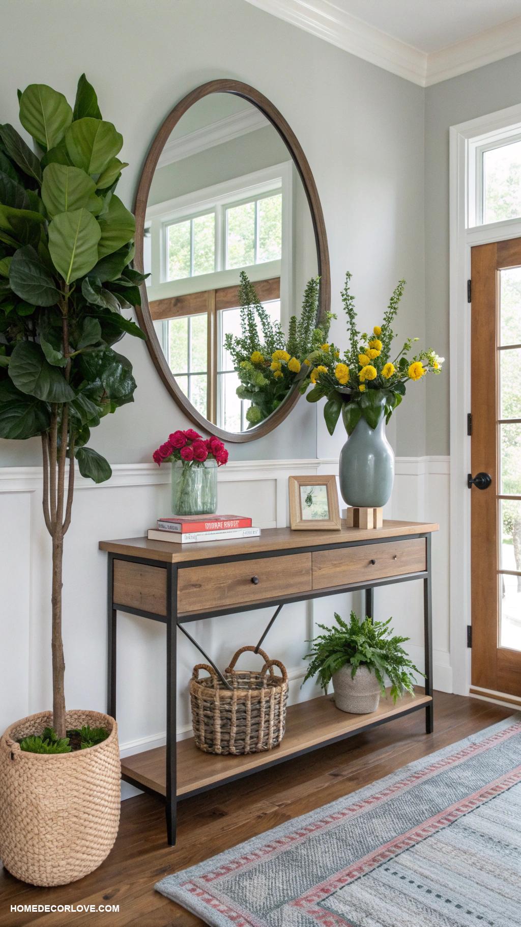 entryway ideas Incorporate greenery with potted plants or flowers