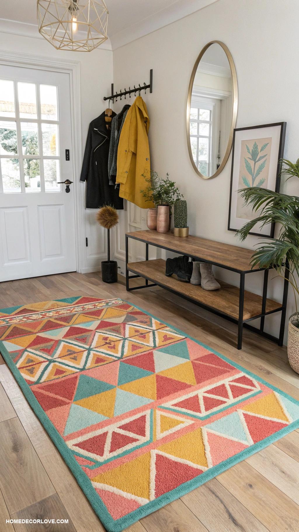 entryway ideas Use a vibrant rug for color and warmth