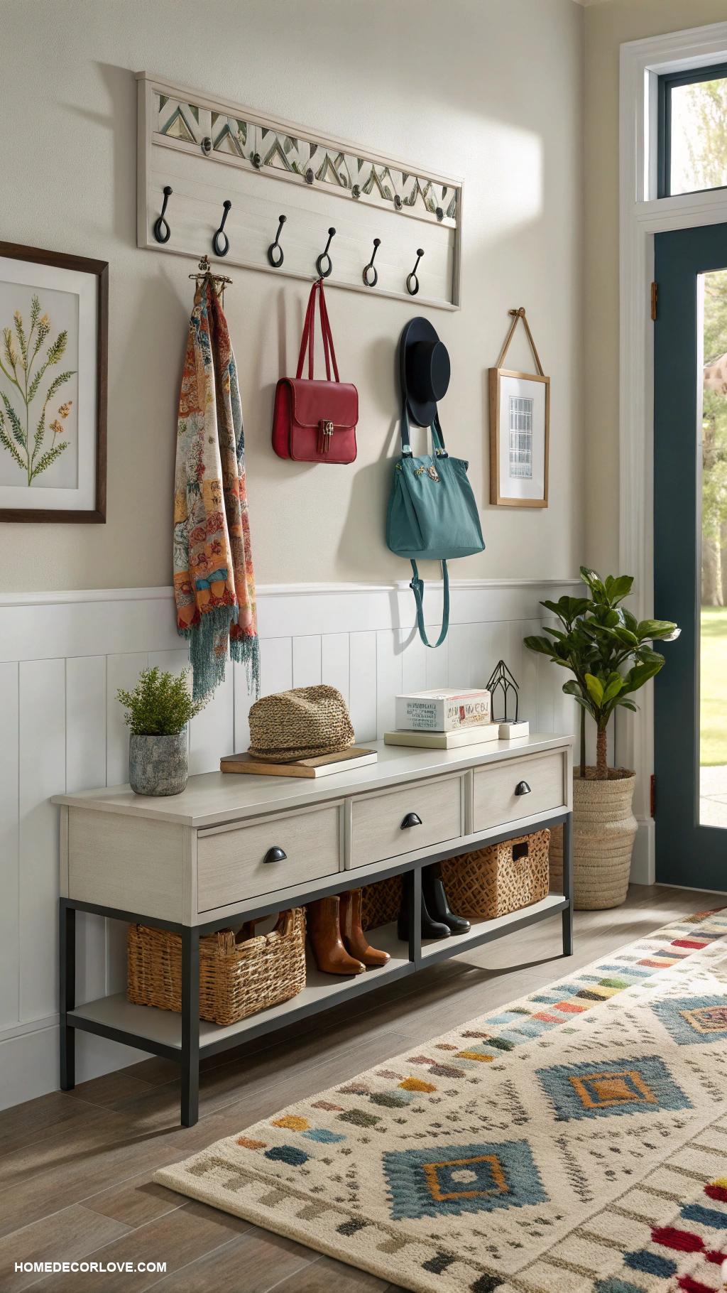entryway ideas Use hooks for stylish and functional organization