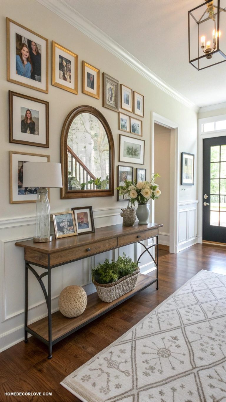 foyer ideas entryway Showcase family photos on walls