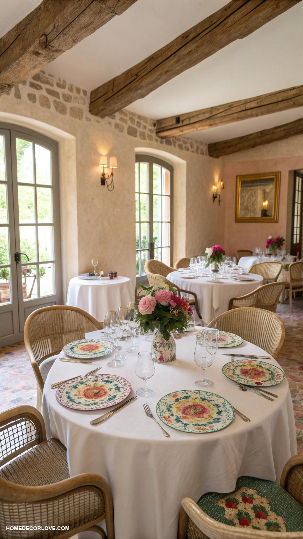 french country dining room Chic bistro style with round tables
