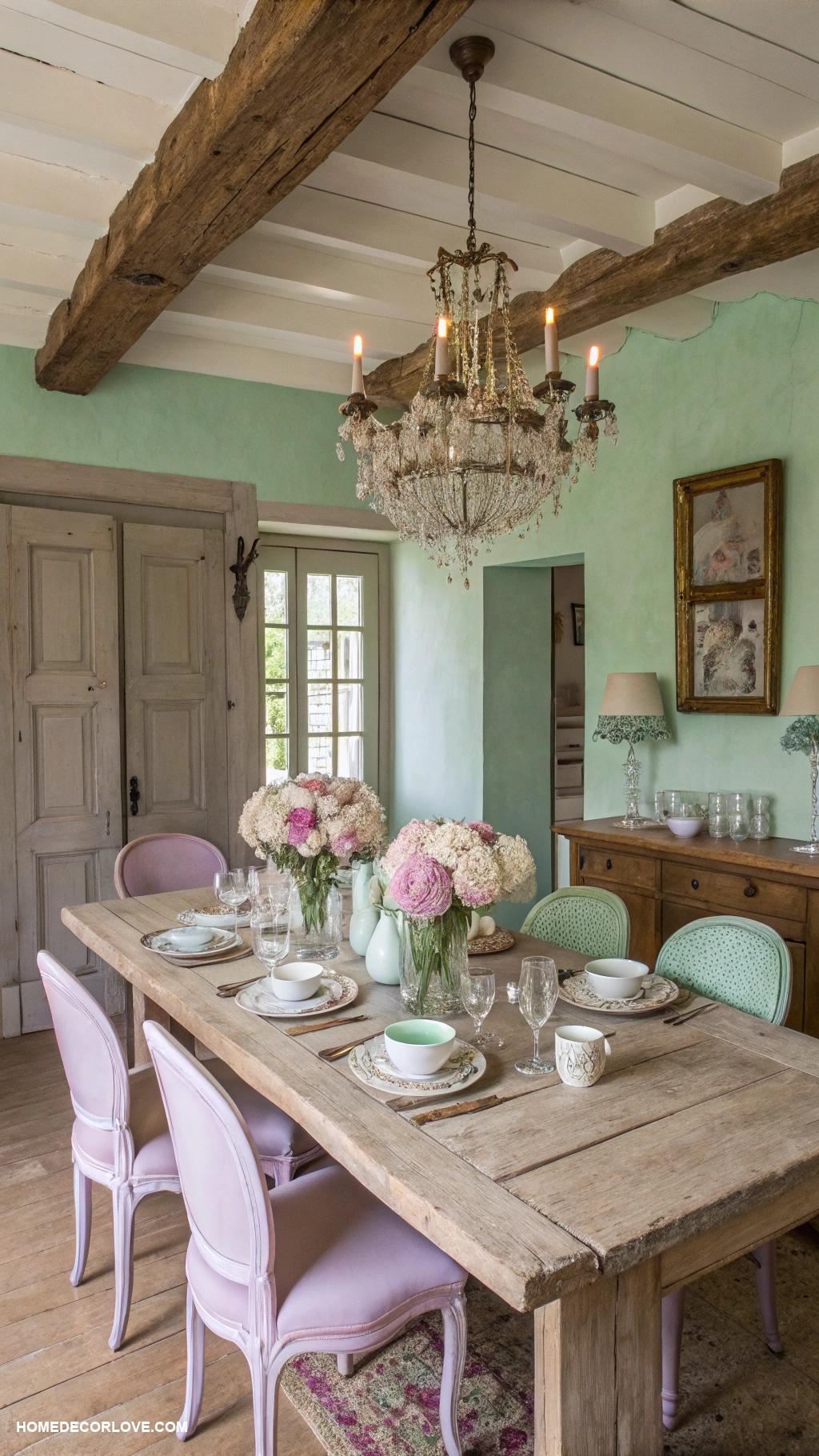 french country dining room Pastel colored walls for warmth