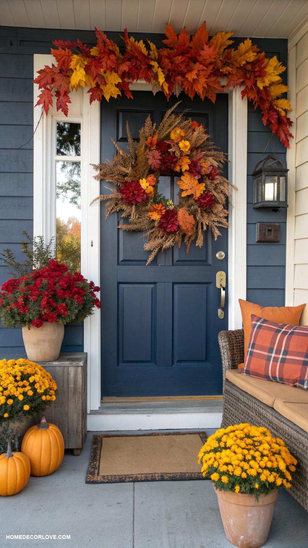 front door entryway ideas Seasonal wreath to enhance holiday spirit