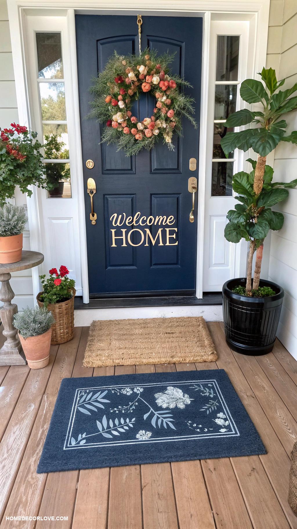 front door entryway ideas Stylish door mat for personalized welcome