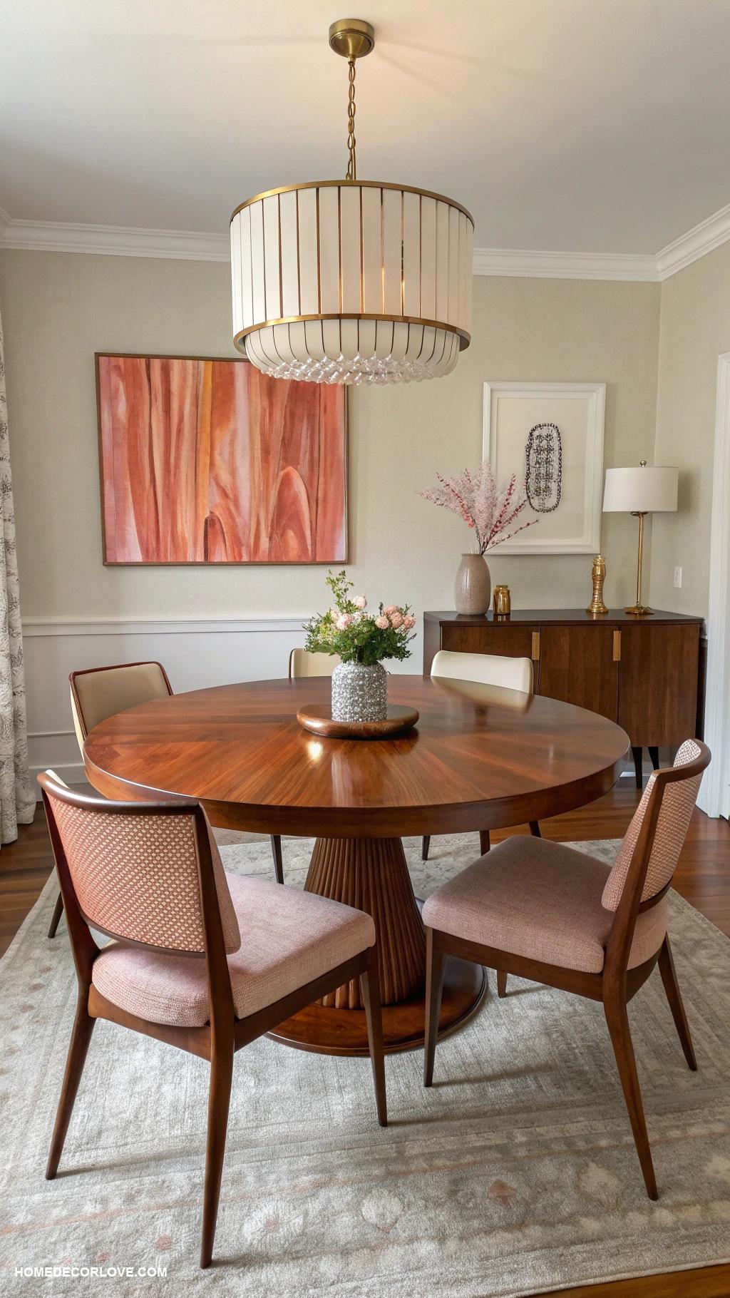 mid century modern dining room Sleek wooden dining chairs with cushions