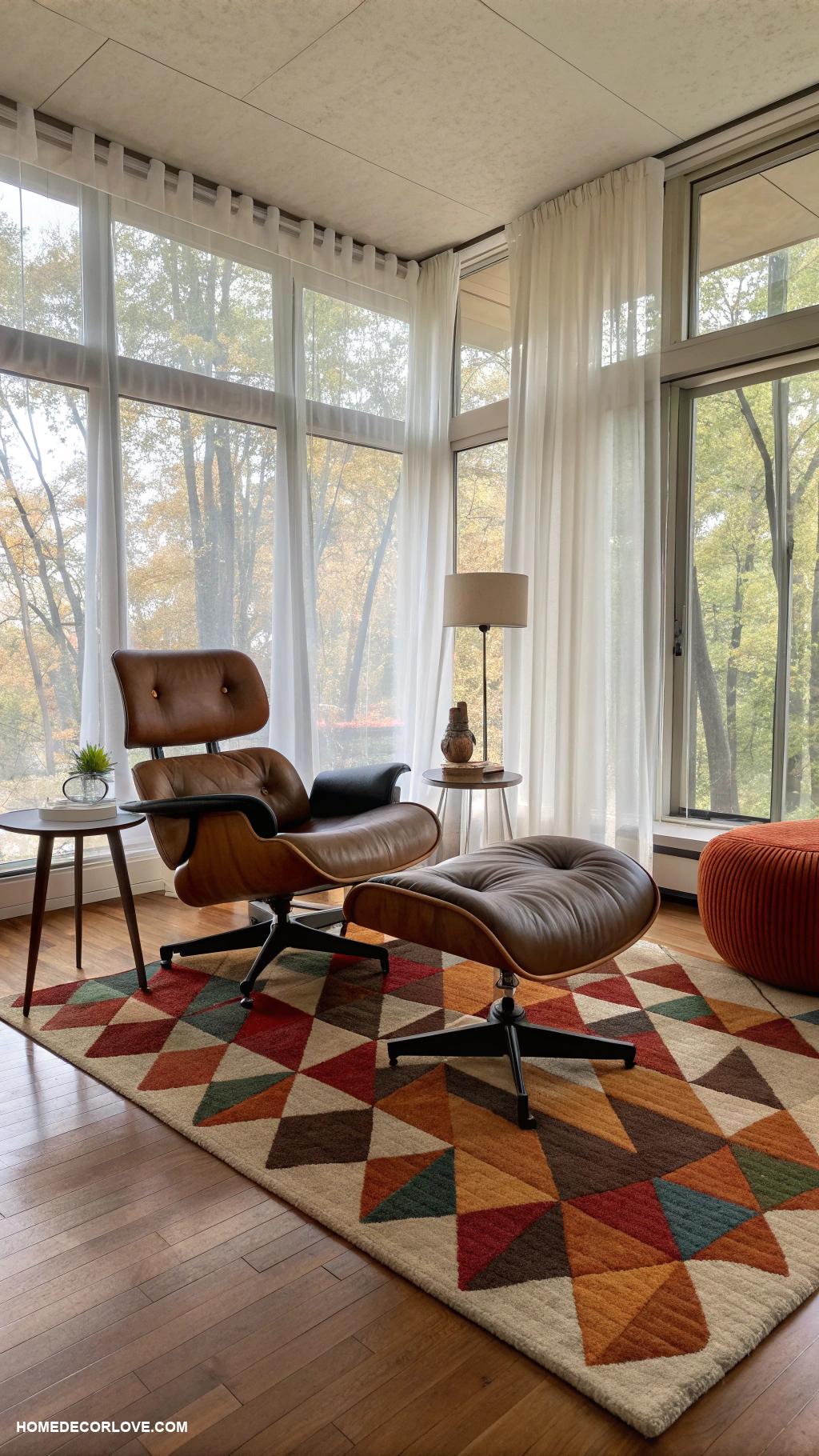 mid century modern living room Iconic Eames lounge chair as centerpiece