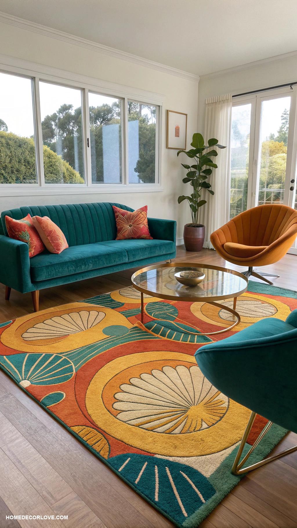 mid century modern living room Retro rugs with abstract designs