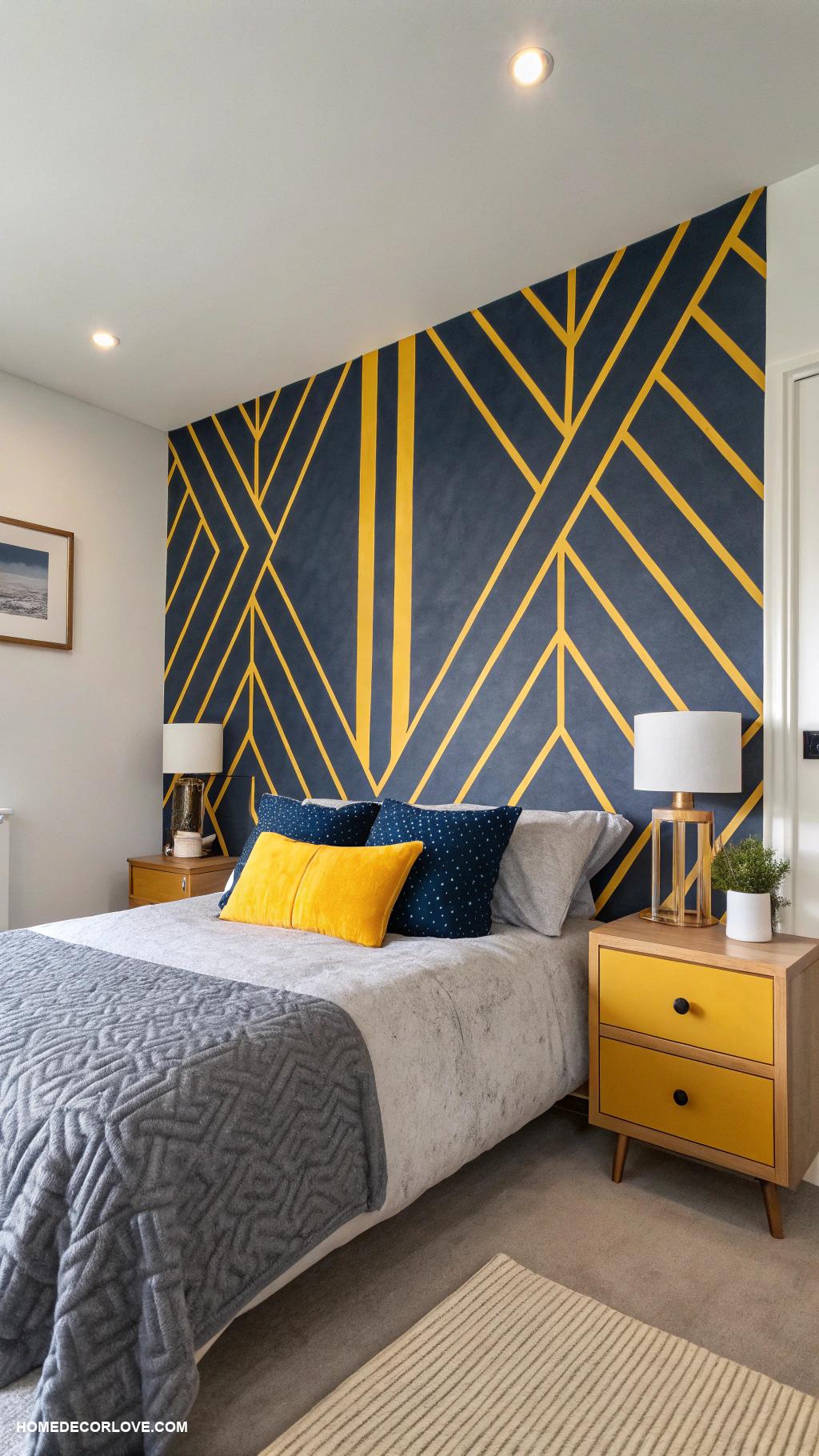 modern bedroom Bold accent wall with geometric patterns
