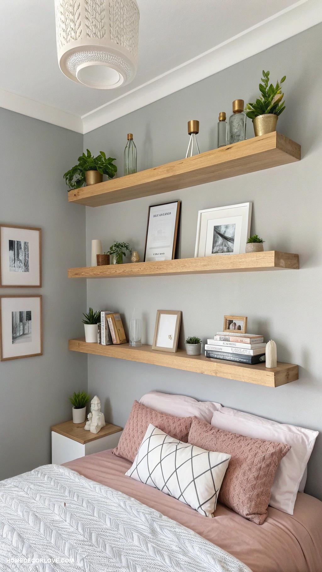 modern bedroom Floating shelves for stylish storage