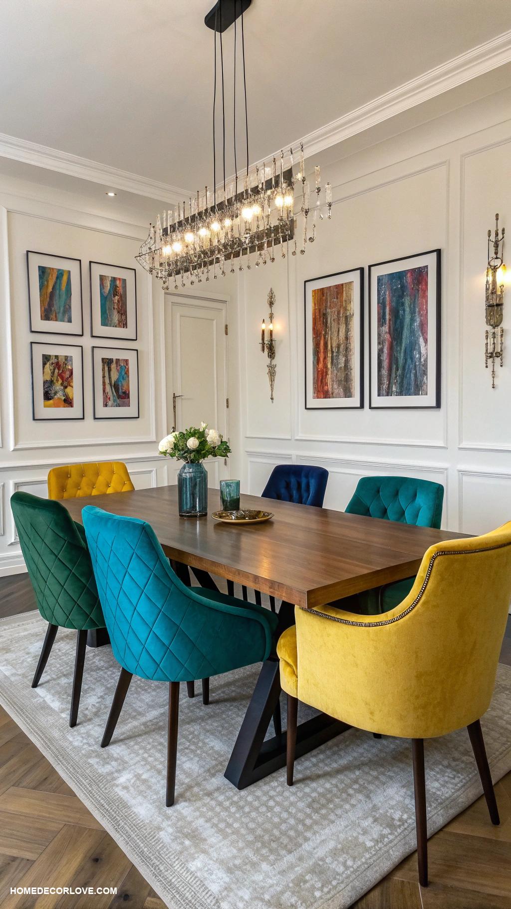 modern dining room Bold color accents on neutral walls