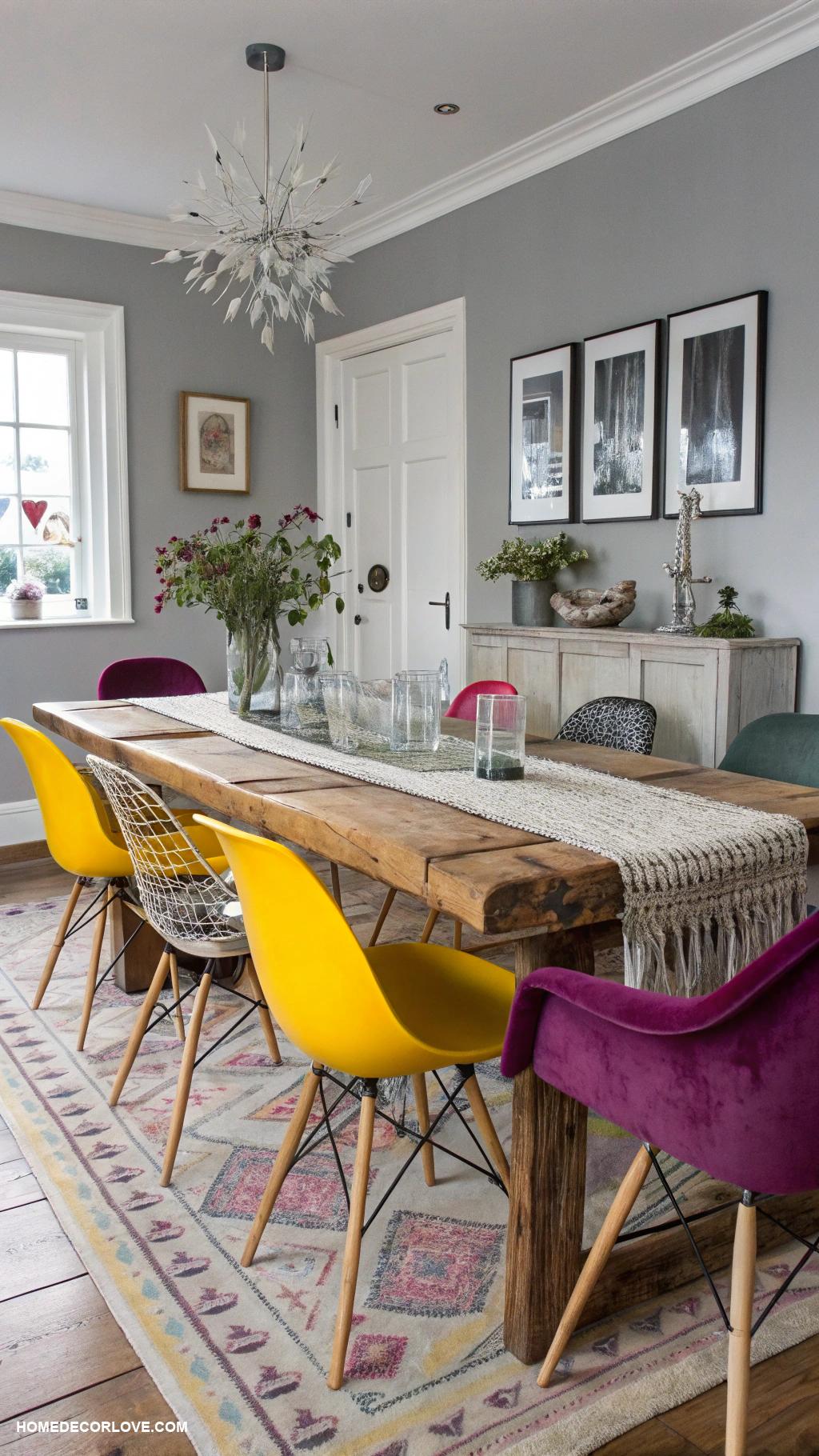 modern dining room Eclectic mix of artistic dining chairs